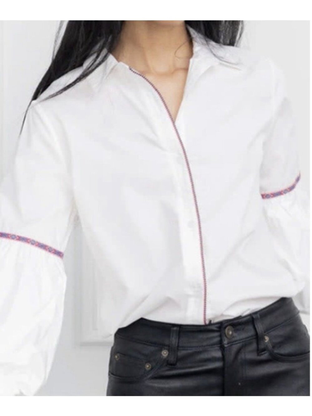 Tuckernuck Rochelle Behrens The Molly Shirt Women’s Size L White Puff Sleeve